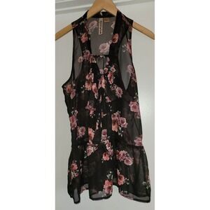 Eyeshadow Black Pink Roses Top Size L Women's Fashion Floral Blouse